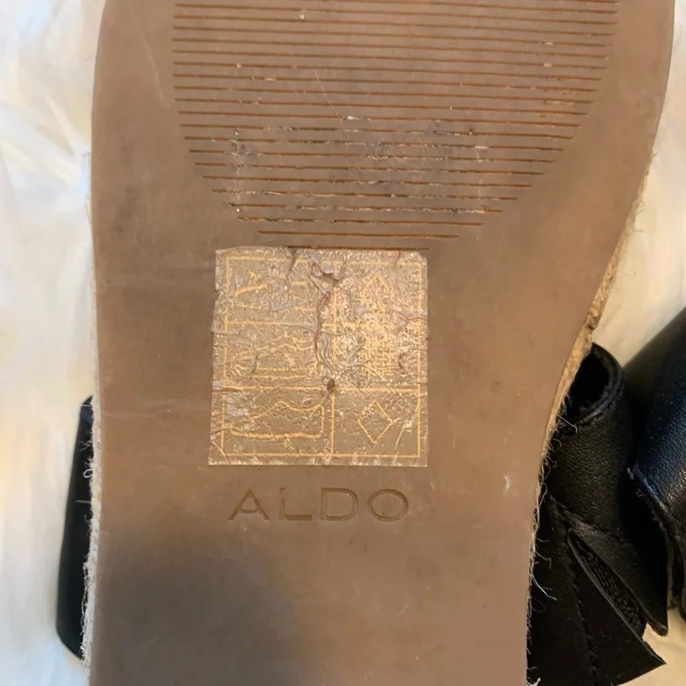 Aldo Women's Size 8 Espadrille Slide Sandals Double Strap Black Slip On Platform